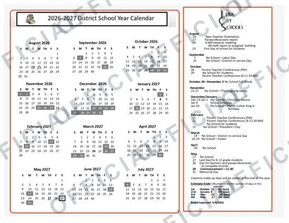 Lima City Schools 2026-27 calendar
