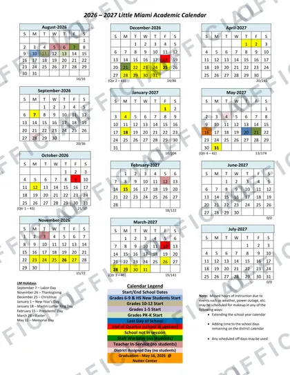 Little Miami Academic 2026-27 calendar