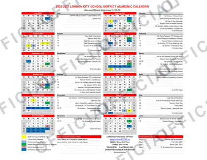London City School District 2026-27 calendar