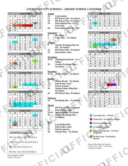 Louisville City Schools 2026-27 calendar