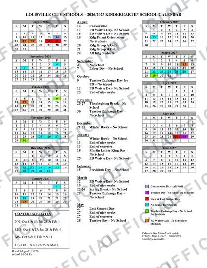 Louisville City Schools Calendarrevised 2026-27 calendar