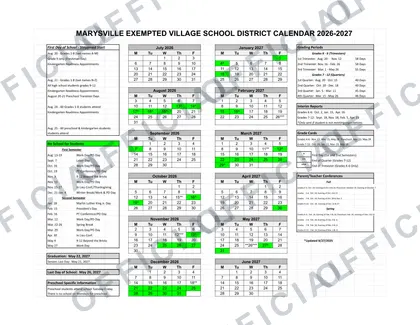Marysville Exempted Village School District 2026-27 calendar