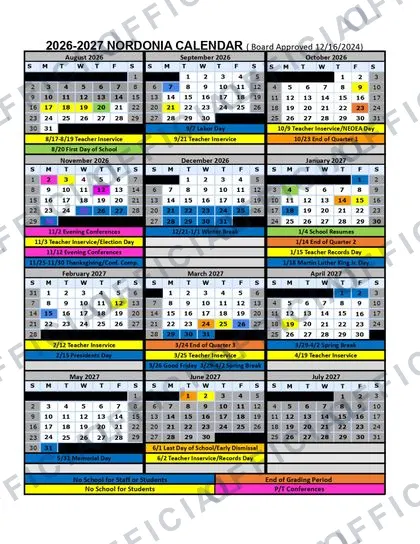 NORDONIA Schools District 2026-27 calendar