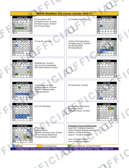 North Royalton City Schools 2026-27 calendar