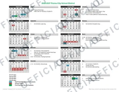 Parma City School District 2026-27 calendar