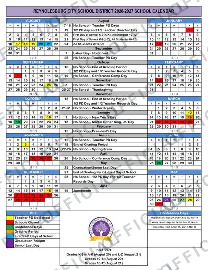 Reynoldsburg City School 2026-27 calendar