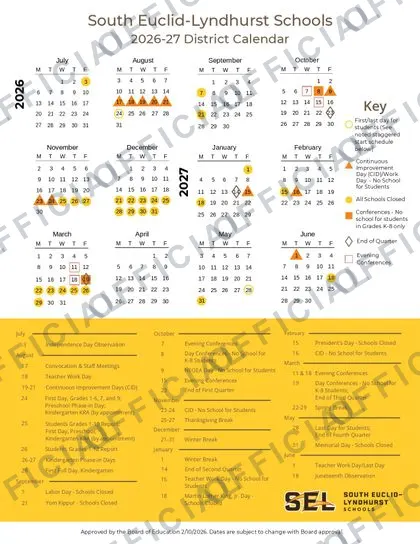 South Euclid-Lyndhurst Schools 2026-27 calendar