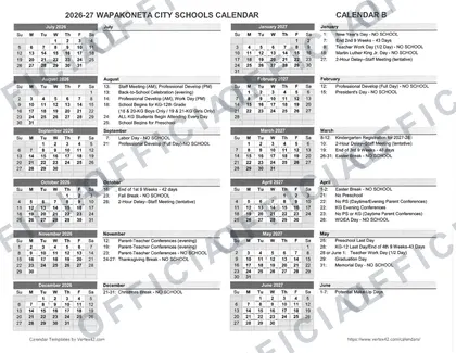 Wapakoneta City Schools 2026-27 calendar
