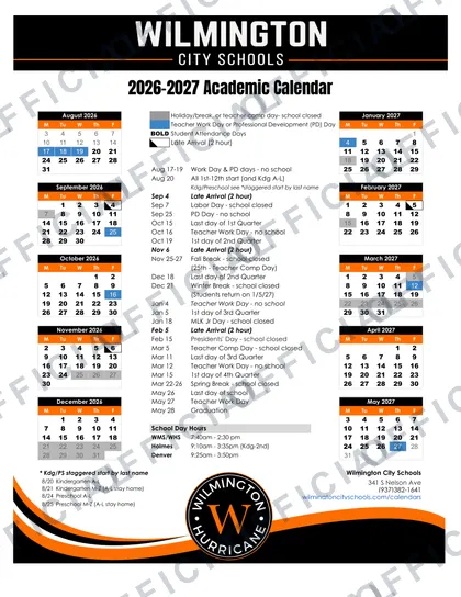 Wilmington City Schools 2026-27 calendar