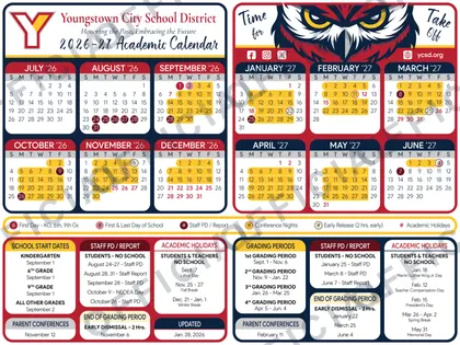 Youngstown City School District 2026-27 calendar