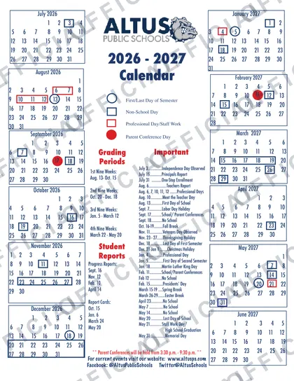 Altus Public Schools 2026-27 calendar