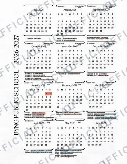 Byng Public School 2026-27 calendar