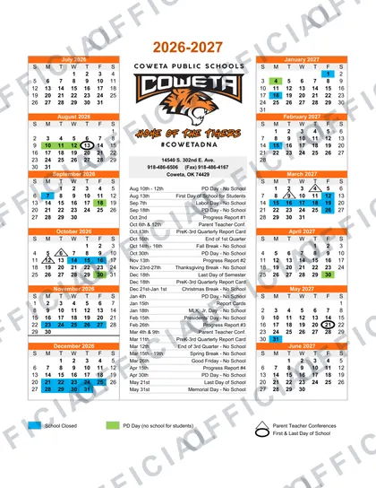 Coweta Public Schools 2026-27 calendar