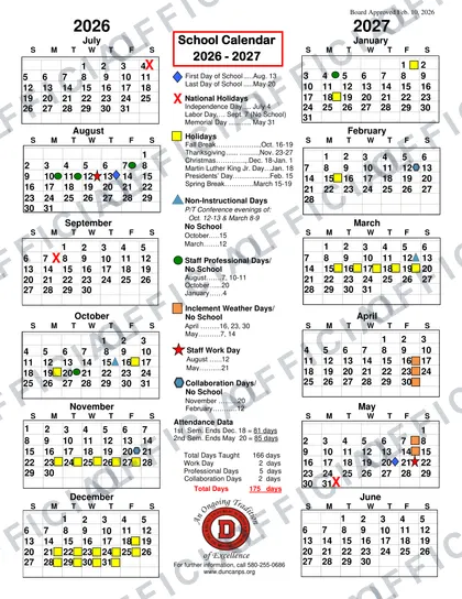 Duncan Public Schools 2026-27 calendar