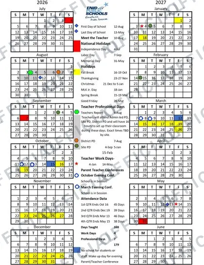 Enid Public Schools 2026-27 calendar