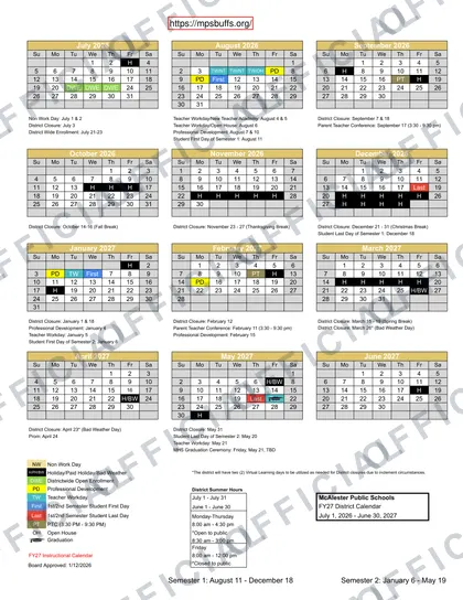 McAlester Public Schools Rev 2 2026-27 calendar
