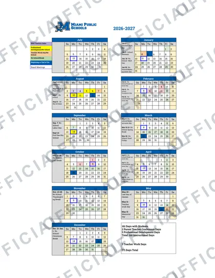 Miami Public Schools Rev 2 2026-27 calendar
