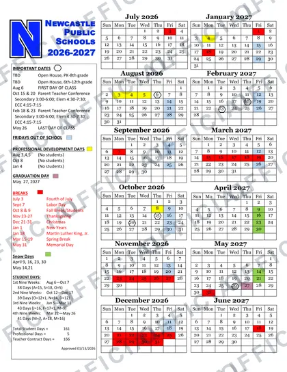 Newcastle Public Schools Rev 2 2026-27 calendar