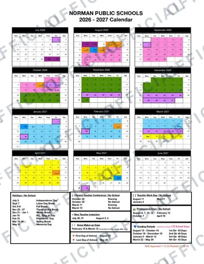 NORMAN PUBLIC SCHOOLS 2026-27 calendar