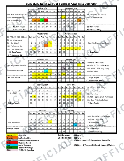Sallisaw Public Schools 2026-27 calendar