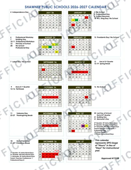 Shawnee Public Schools Rev 2 2026-27 calendar