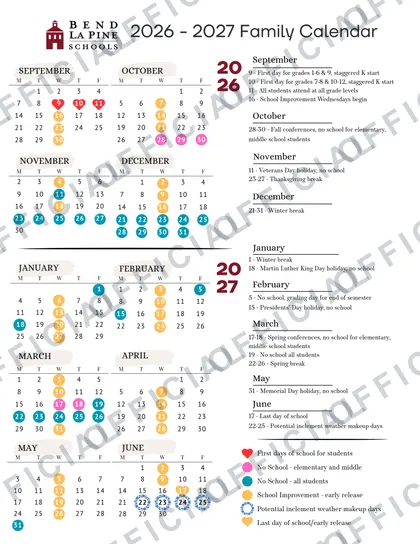 Bend-La Pine Schools 2026-27 calendar