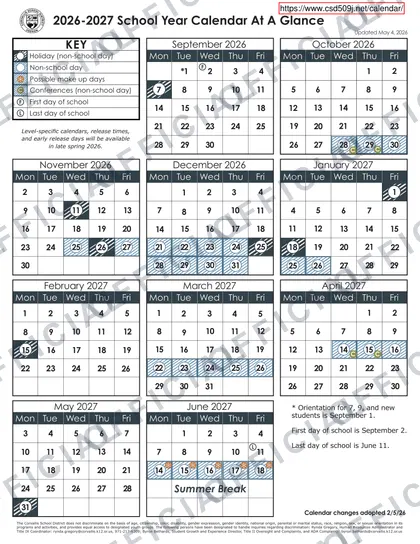 Corvallis School District 2026-27 calendar