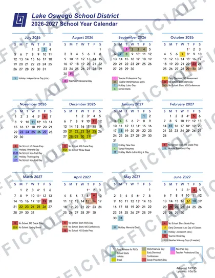 Lake Oswego School District 2026-27 calendar