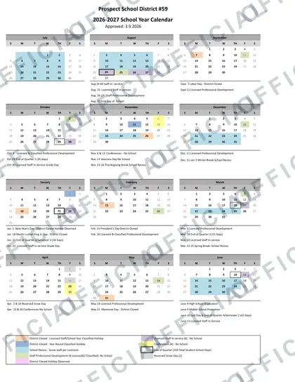 Prospect School District #59 2026-27 calendar