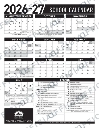 Salem-Keizer Public Schools 2026-27 calendar