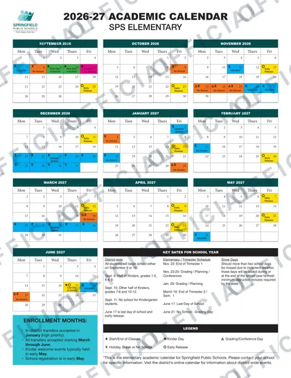 SPS ELEMENTARY 2026-27 calendar