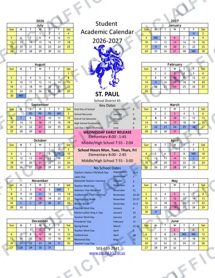 ST. PAUL School District 45 2026-27 calendar