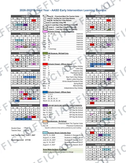 AASD Early Intervention Learning Express 2026-27 calendar