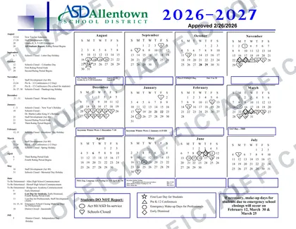 Allentown School District 2026-27 calendar