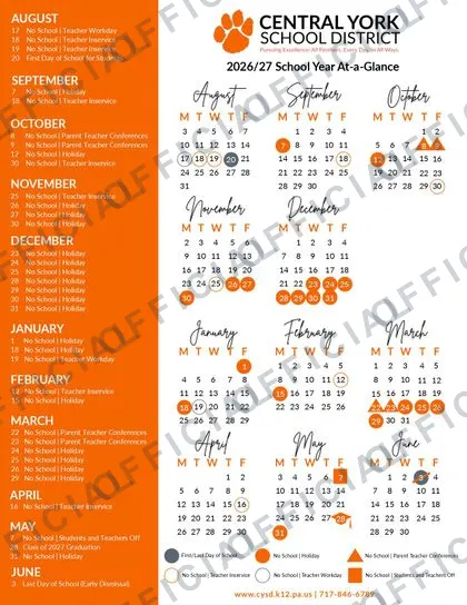 Central York School District 2026-27 calendar