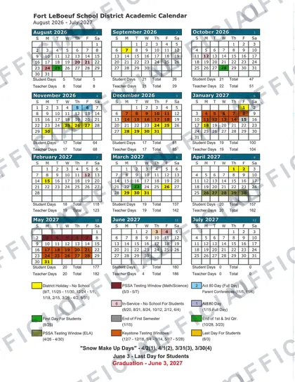 Fort LeBoeuf School District 2026-27 calendar