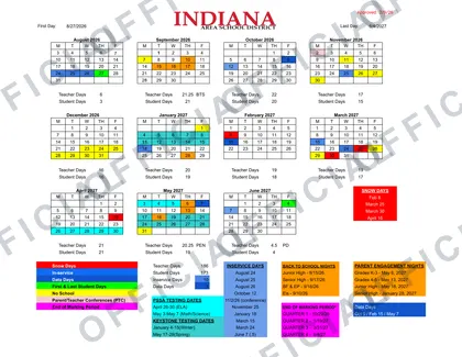 INDIANA AREA SCHOOL DISTRICT 2026-27 calendar