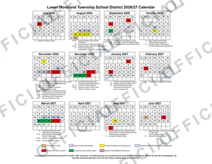 Lower Moreland Township School District 2026-27 calendar