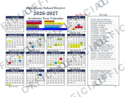 Shikellamy School District 2026-27 calendar