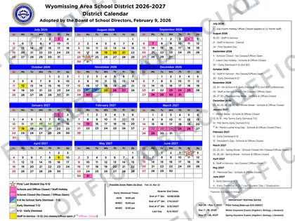 Wyomissing Area School District 2026-27 calendar