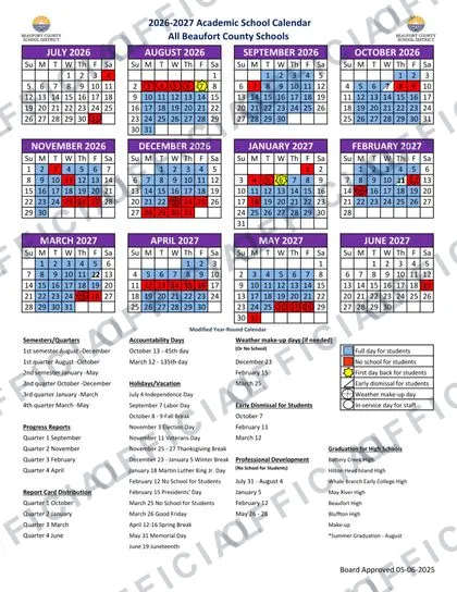Beaufort County School District 2026-27 calendar