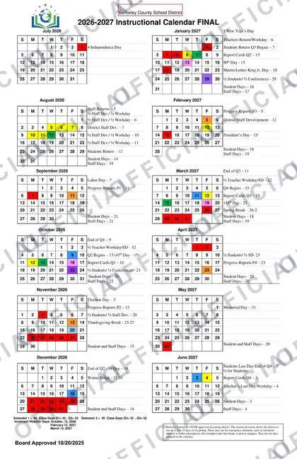 Berkeley County School District 2026-27 calendar