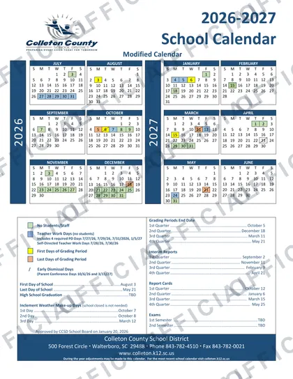 Colleton County School District 2026-27 calendar