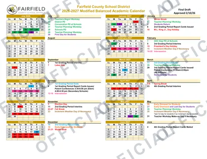 Fairfield County School District 2026-27 calendar