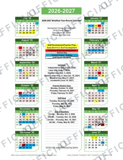 Georgetown County School District 2026-27 calendar