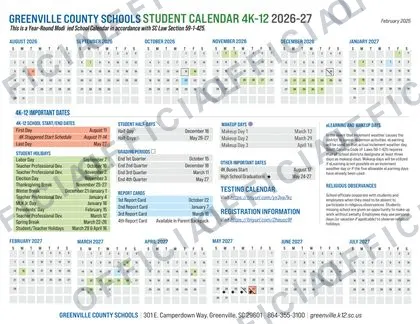 Greenville County Schools 2026-27 calendar