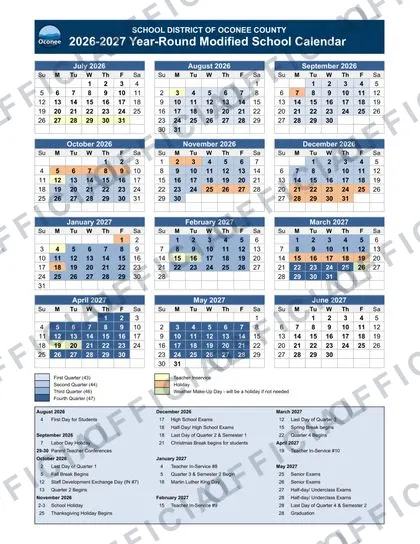 Oconee County SC Schools 2026-27 calendar