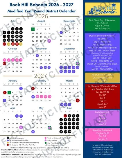 Rock Hill Schools 2026-27 calendar