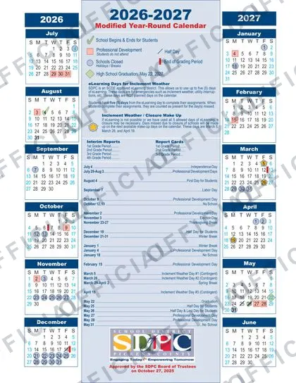SDPC Pickens County SC Schools 2026-27 calendar