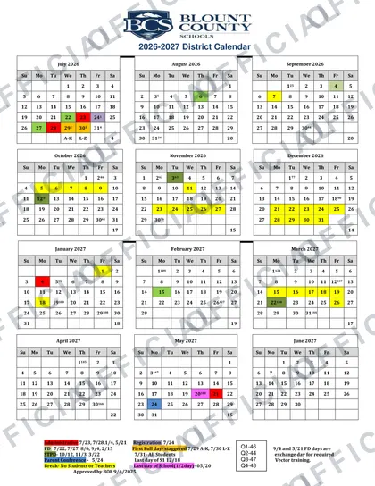Blount County Schools Revisedc 2026-27 calendar